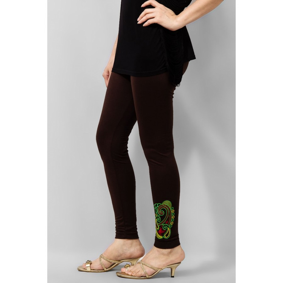 Women's Brown Viscose Embroidered Tights. MVC-16